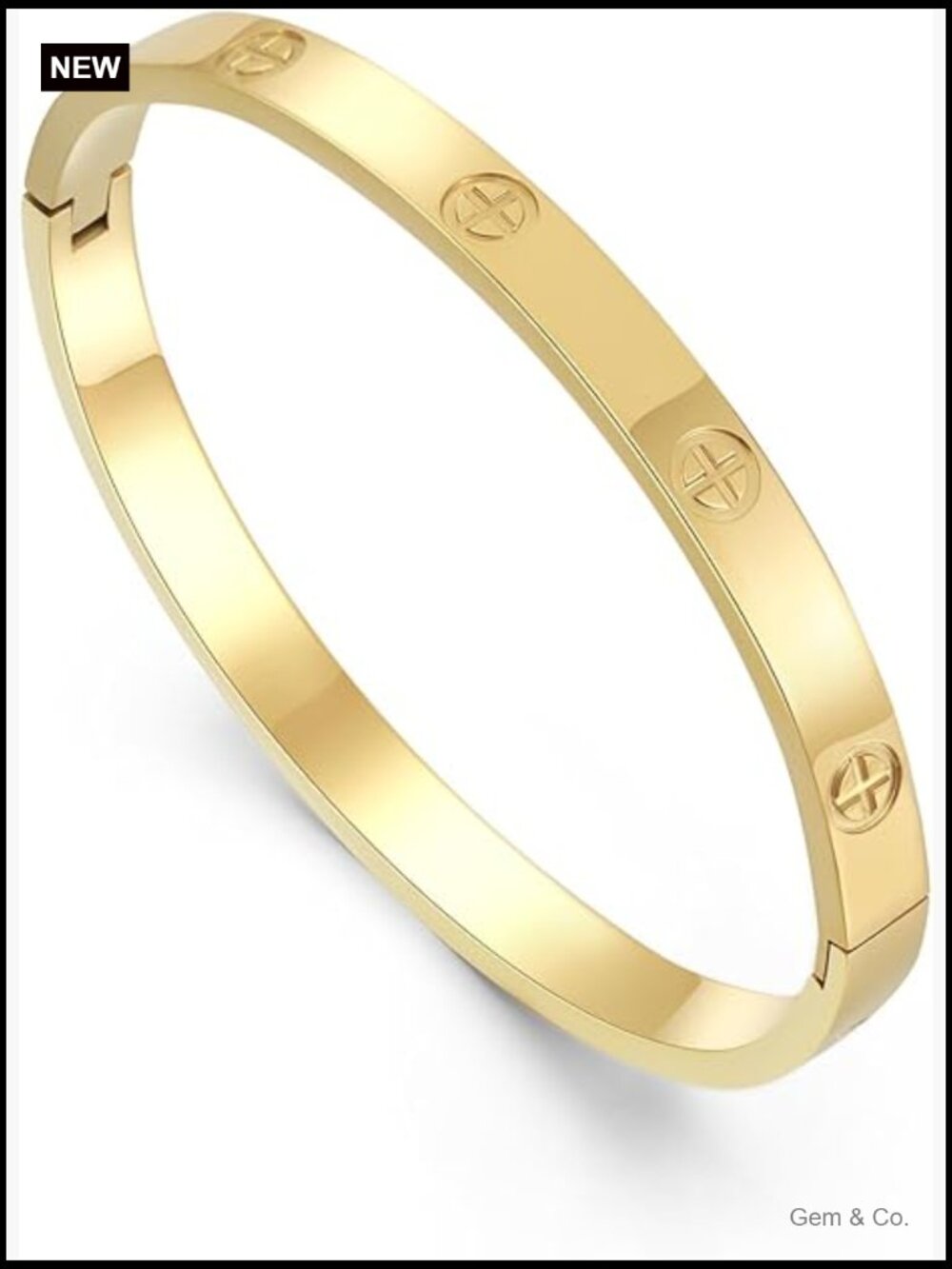 18K Gold Plated Titanium Steel Cuff Bangle with Cubic Zirconia